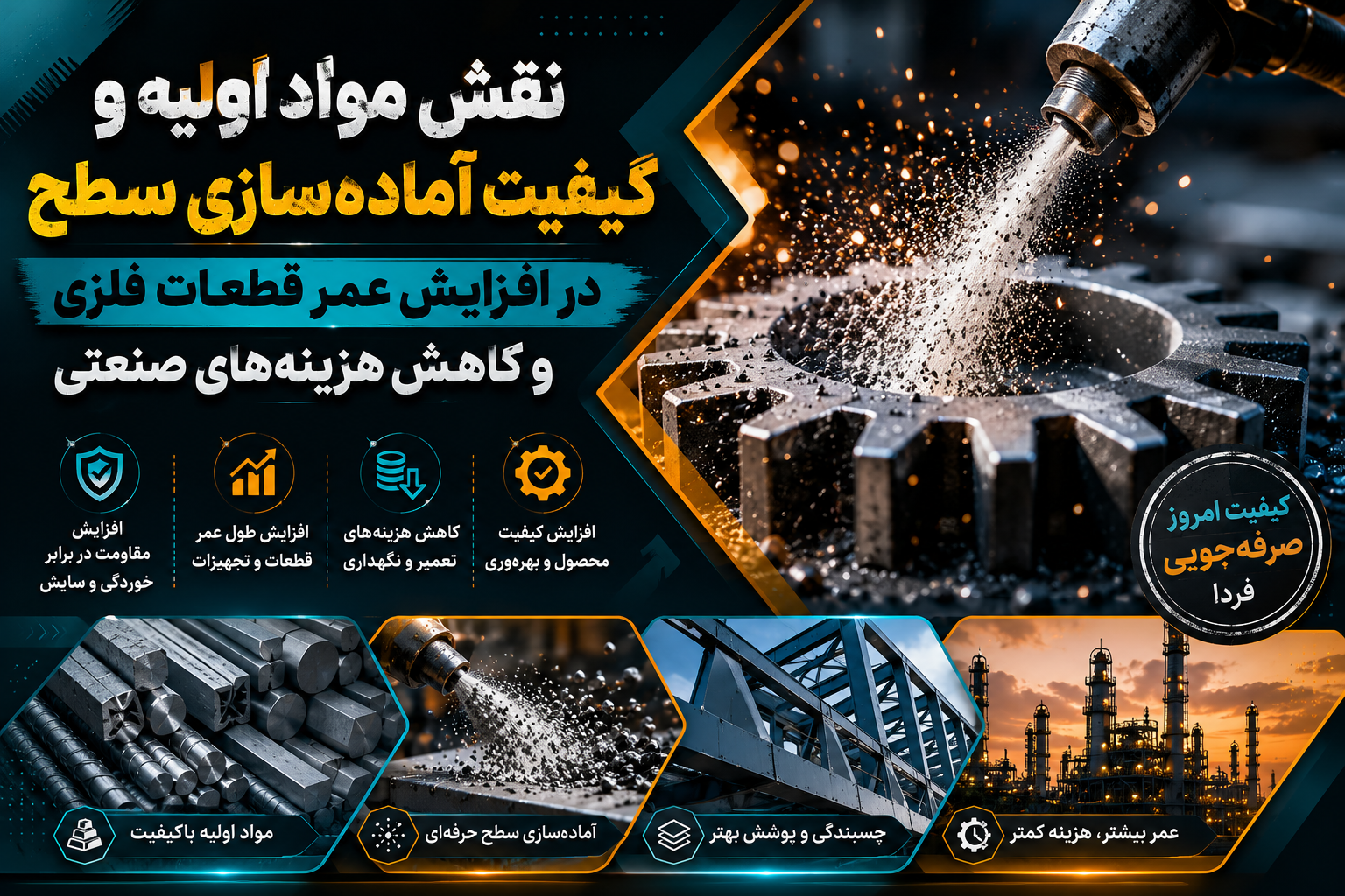 نقش مواد اولیه و کیفیت آماده‌سازی سطح در افزایش عمر قطعات فلزی و کاهش هزینه‌های صنعتی
